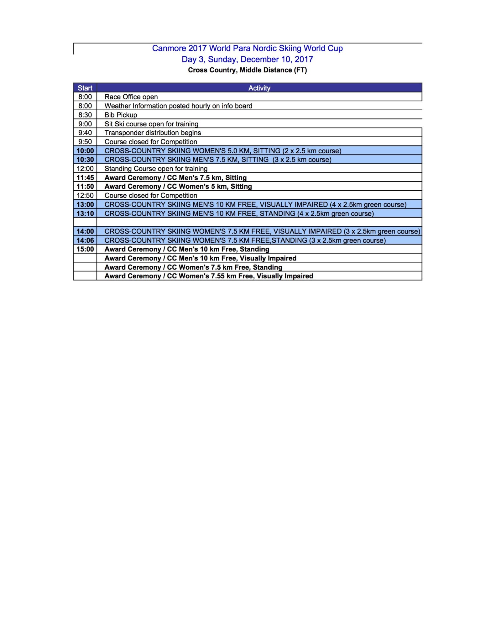 December 10 Brief Schedule Alberta World Cup Society