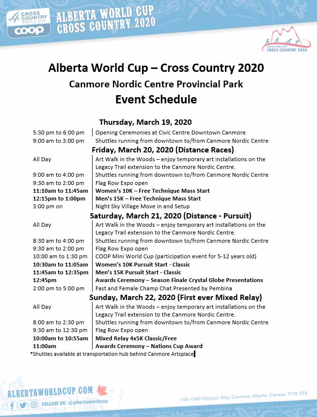 Event Schedule | Alberta World Cup Society